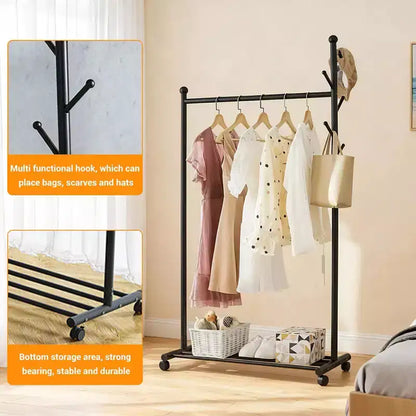 Portant à vêtements en métal pour suspendre les vêtements, Portant autoportant avec roues, Portant à roulettes pour couloir, chambre et salon