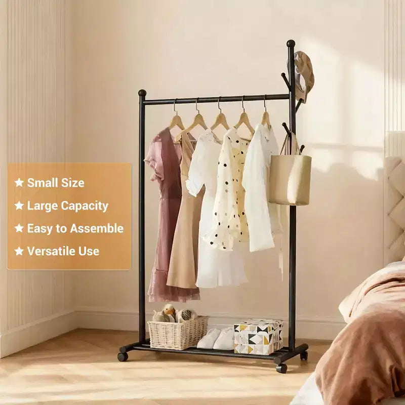 Portant à vêtements en métal pour suspendre les vêtements, Portant autoportant avec roues, Portant à roulettes pour couloir, chambre et salon