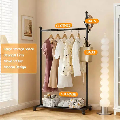 Portant à vêtements en métal pour suspendre les vêtements, Portant autoportant avec roues, Portant à roulettes pour couloir, chambre et salon