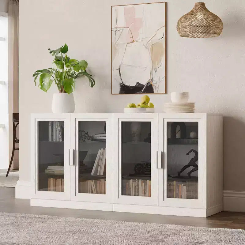 Buffet vaisselier à 3 portes vitrées avec étagères réglables - 93Lx31H
