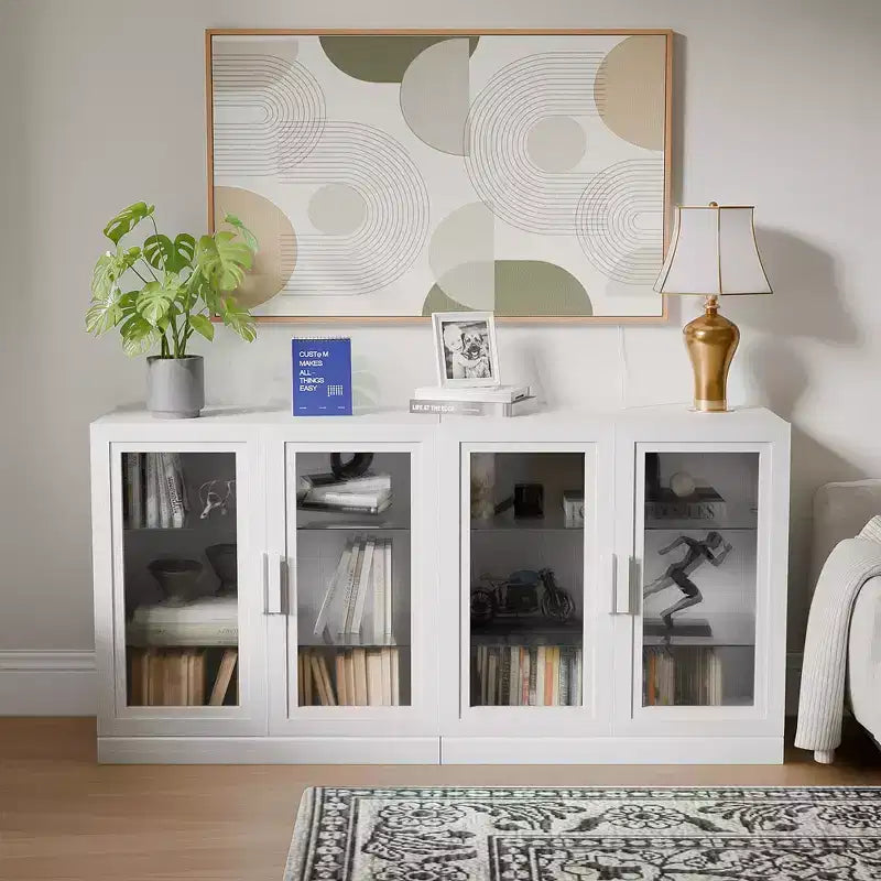 Buffet vaisselier à 3 portes vitrées avec étagères réglables - 93Lx31H