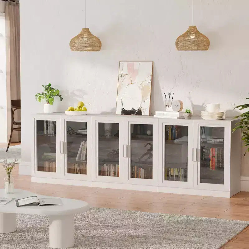 Buffet vaisselier à 3 portes vitrées avec étagères réglables - 93Lx31H
