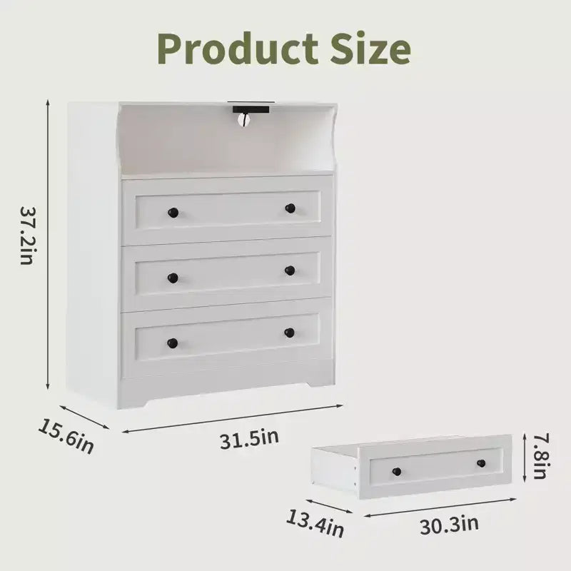 Petite commode en bois à 3 tiroirs, Commode en bois pour chambre à coucher, placard, table de chevet, Commode étroite, 39,9 P x 80 L x 94,5 H cm