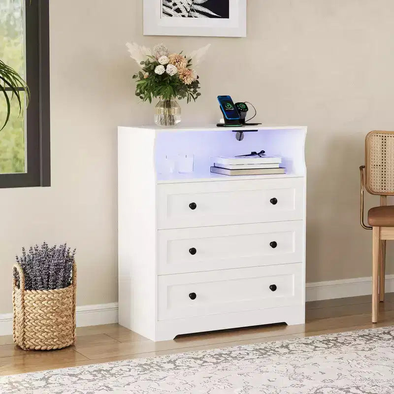 Petite commode en bois à 3 tiroirs, Commode en bois pour chambre à coucher, placard, table de chevet, Commode étroite, 39,9 P x 80 L x 94,5 H cm