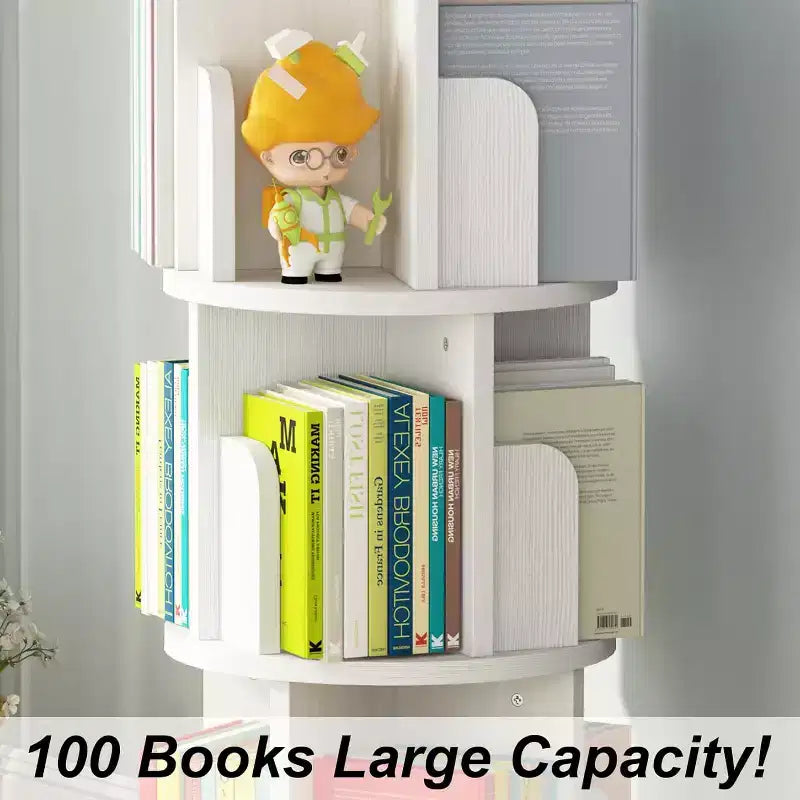 Bibliothèque tournante à 4 niveaux, étagère étroite pivotante à 360° pour petits espaces, organisateur d'angle avec finition ton bois pour chambre et salon