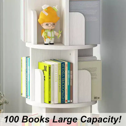 Bibliothèque tournante à 4 niveaux, étagère étroite pivotante à 360° pour petits espaces, organisateur d'angle avec finition ton bois pour chambre et salon