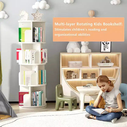 Bibliothèque tournante à 4 niveaux, étagère étroite pivotante à 360° pour petits espaces, organisateur d'angle avec finition ton bois pour chambre et salon