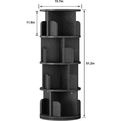 Bibliothèque tournante à 4 niveaux, étagère étroite pivotante à 360° pour petits espaces, organisateur d'angle avec finition ton bois pour chambre et salon