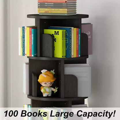Bibliothèque tournante à 4 niveaux, étagère étroite pivotante à 360° pour petits espaces, organisateur d'angle avec finition ton bois pour chambre et salon
