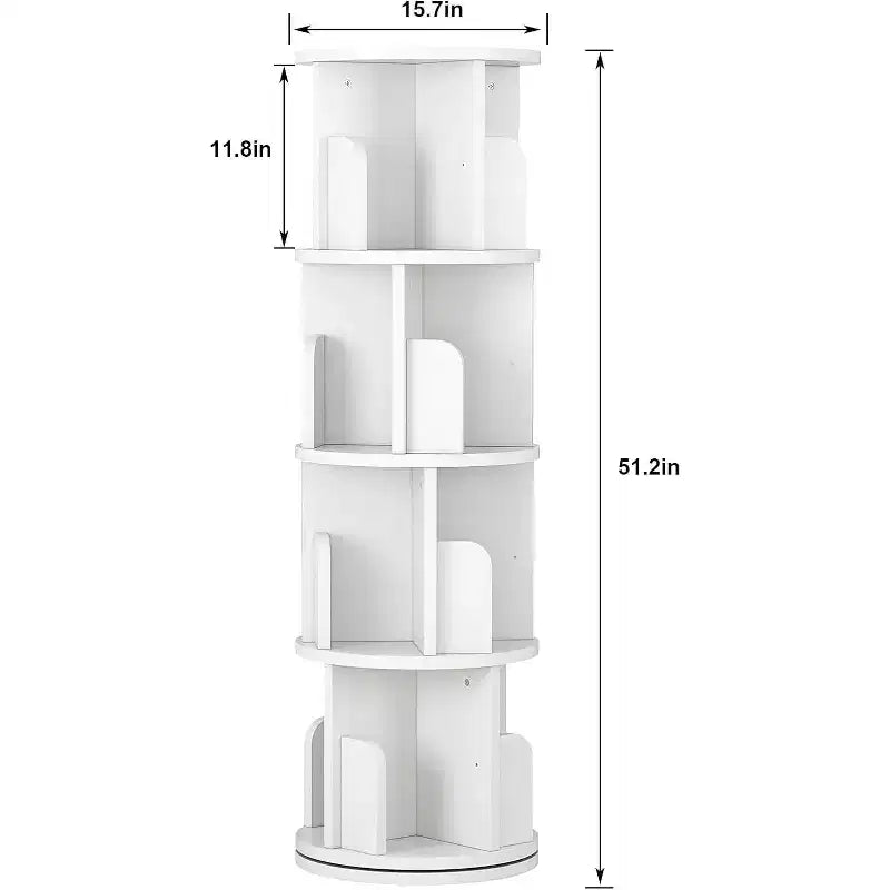 Bibliothèque tournante à 4 niveaux, étagère étroite pivotante à 360° pour petits espaces, organisateur d'angle avec finition ton bois pour chambre et salon