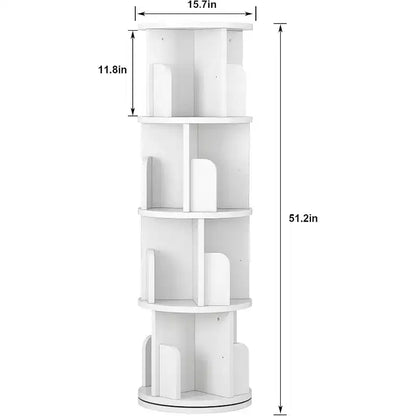 Bibliothèque tournante à 4 niveaux, étagère étroite pivotante à 360° pour petits espaces, organisateur d'angle avec finition ton bois pour chambre et salon
