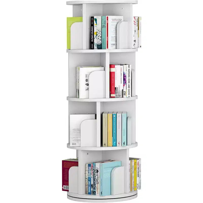 Bibliothèque tournante à 4 niveaux, étagère étroite pivotante à 360° pour petits espaces, organisateur d'angle avec finition ton bois pour chambre et salon