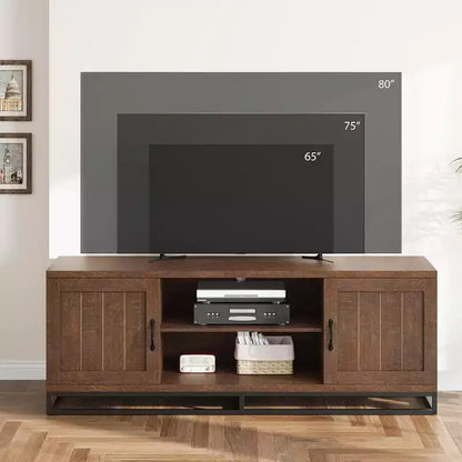 Meuble TV pour Salon, Meuble TV avec Étagères Réglables à 2 Niveaux et Pieds en Métal, Meuble Console TV en Bois pour 75 Pouces avec Compartiments