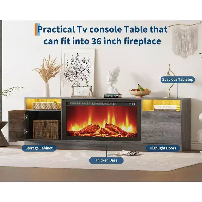 Meuble TV moderne pour téléviseur jusqu'à 75 pouces, console TV grise de 70 pouces avec rangements, meuble TV en bois pour salon