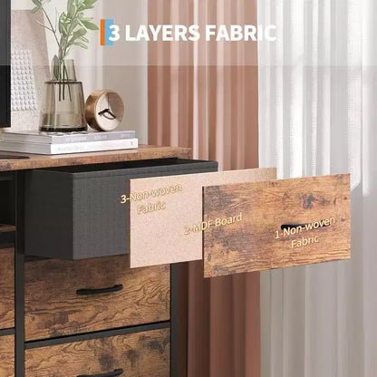 Meuble TV commode longue de 70 pouces pour téléviseurs de 65, 75, 80 pouces, commode à tiroirs en tissu et prises de courant et lumières LED, grand centre de divertissement pour chambre à coucher