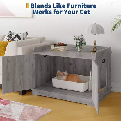 Meuble cache-litière pour chat, cache-litière 80 cm - Maison pour animaux en bois avec porte coulissante ventilée grande capacité