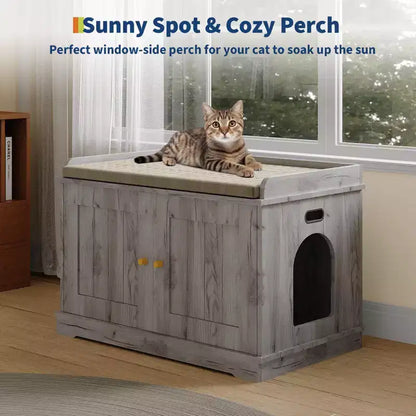 Meuble cache-litière pour chat, cache-litière 80 cm - Maison pour animaux en bois avec porte coulissante ventilée grande capacité