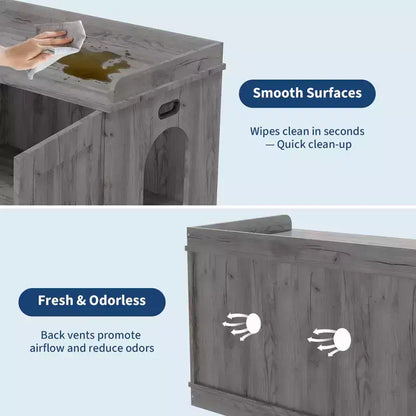 Meuble cache-litière pour chat, cache-litière 80 cm - Maison pour animaux en bois avec porte coulissante ventilée grande capacité