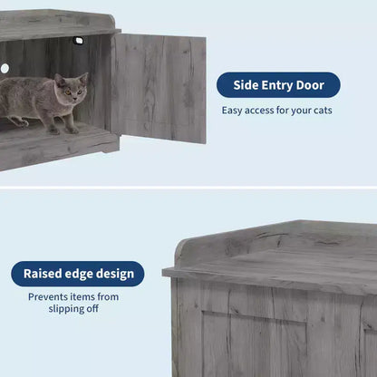 Meuble cache-litière pour chat, cache-litière 80 cm - Maison pour animaux en bois avec porte coulissante ventilée grande capacité