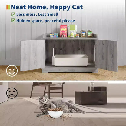 Meuble cache-litière pour chat, cache-litière 80 cm - Maison pour animaux en bois avec porte coulissante ventilée grande capacité