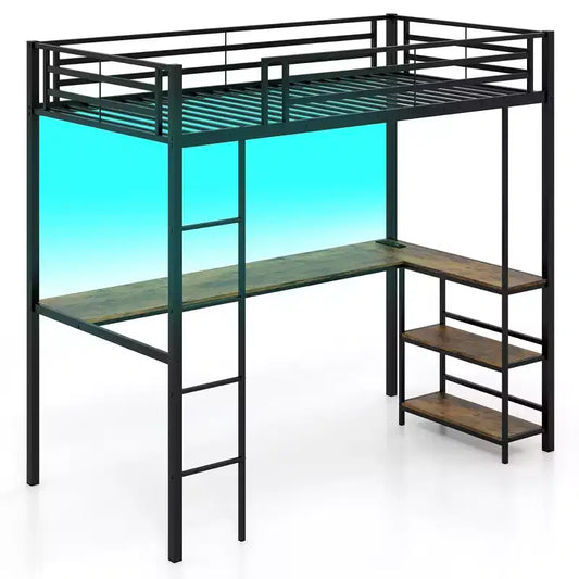 Costway Twin Size LED Bed Frame w/ Charging Station Upholstered Headboard 4 Drawers