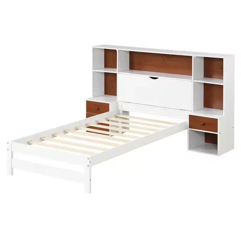 Costway Twin Bed Frame w/ Storage Headboard & Nightstands 7 Compartments 3 Drawers