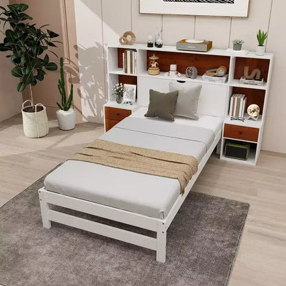 Cadre de lit double Costway avec tête de lit de rangement et tables de chevet 7 compartiments 3 tiroirs
