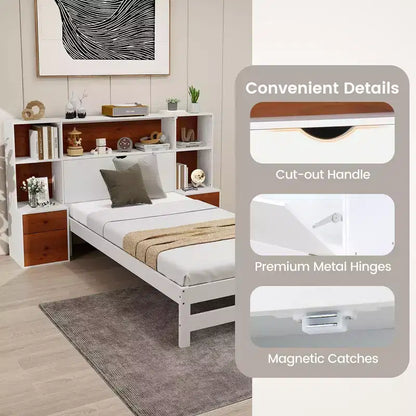 Cadre de lit double Costway avec tête de lit de rangement et tables de chevet 7 compartiments 3 tiroirs
