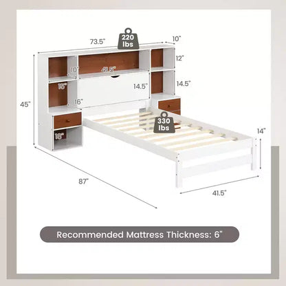Cadre de lit double Costway avec tête de lit de rangement et tables de chevet 7 compartiments 3 tiroirs