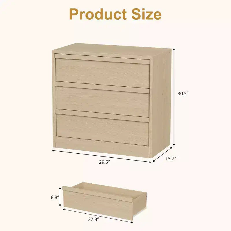 Commode à 3 tiroirs, table de chevet en chêne naturel à 3 tiroirs avec grand rangement, petite table d'appoint de chevet moderne pour salon, chambre d'enfant, entrée