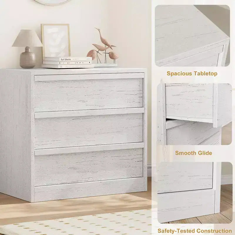 Commode à 3 tiroirs, table de chevet en chêne naturel à 3 tiroirs avec grand rangement, petite table d'appoint de chevet moderne pour salon, chambre d'enfant, entrée