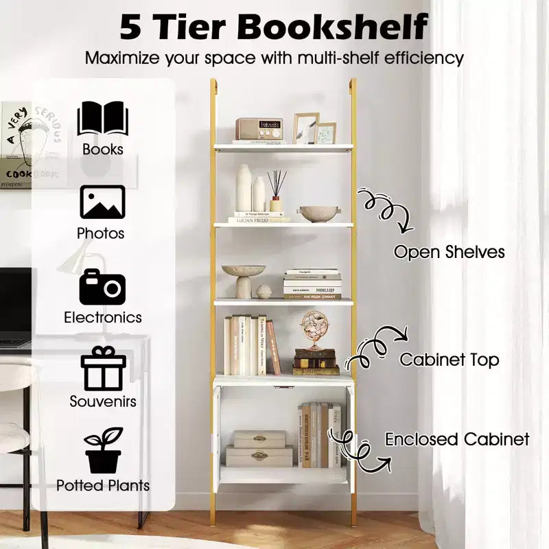 Costway Étagère Murale 5 Niveaux avec Armoire de Rangement et Fixation Murale – 184 cm de Haut