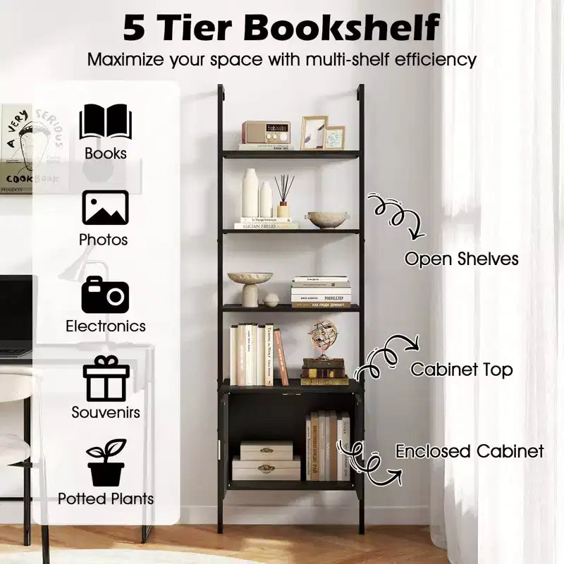 Costway Étagère Murale 5 Niveaux avec Armoire de Rangement et Fixation Murale – 184 cm de Haut