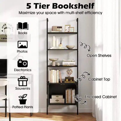 Costway Étagère Murale 5 Niveaux avec Armoire de Rangement et Fixation Murale – 184 cm de Haut