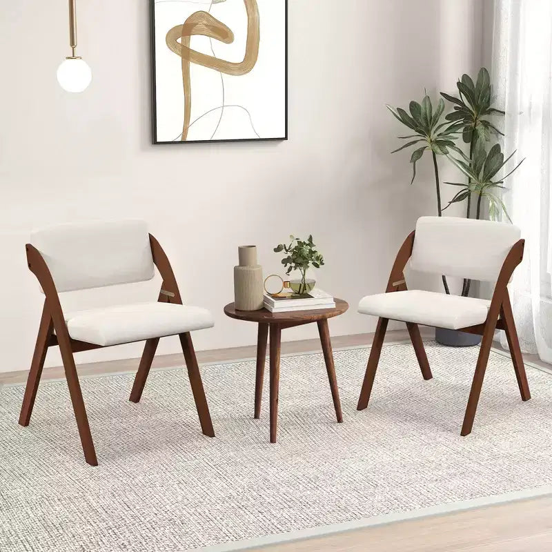 Costway Lot de 2 chaises de salle à manger pliantes de cuisine avec pieds en bois de caoutchouc et siège rembourré