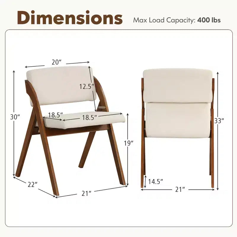 Costway Lot de 2 chaises de salle à manger pliantes de cuisine avec pieds en bois de caoutchouc et siège rembourré