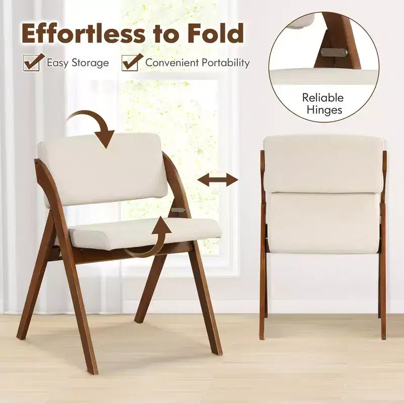 Costway Lot de 2 chaises de salle à manger pliantes de cuisine avec pieds en bois de caoutchouc et siège rembourré