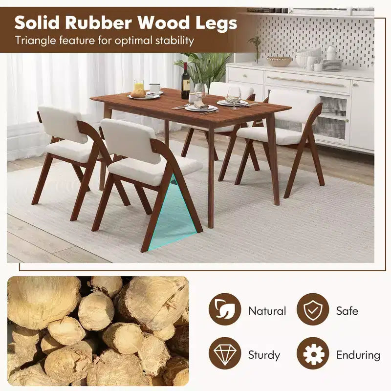 Costway Lot de 2 chaises de salle à manger pliantes de cuisine avec pieds en bois de caoutchouc et siège rembourré