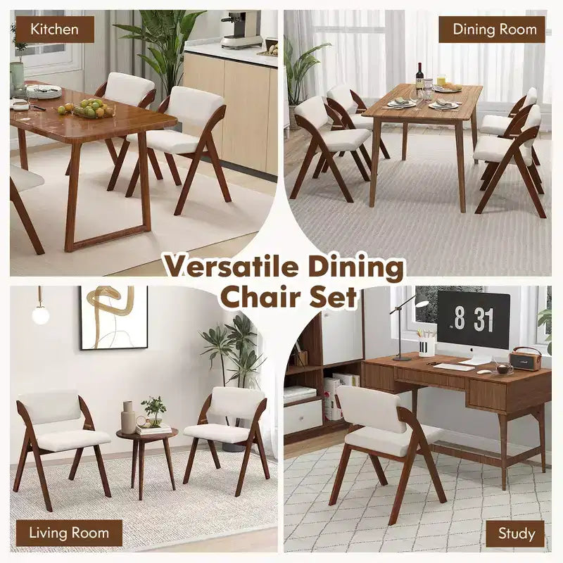 Costway Lot de 2 chaises de salle à manger pliantes de cuisine avec pieds en bois de caoutchouc et siège rembourré