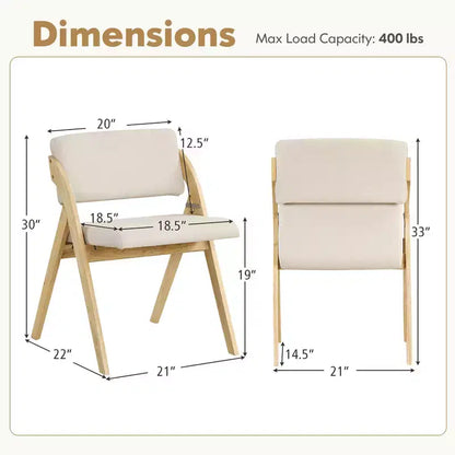 Costway Lot de 2 chaises de salle à manger pliantes de cuisine avec pieds en bois de caoutchouc et siège rembourré