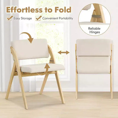 Costway Lot de 2 chaises de salle à manger pliantes de cuisine avec pieds en bois de caoutchouc et siège rembourré