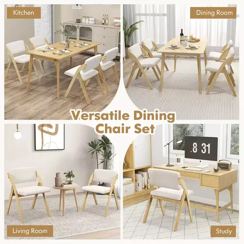 Costway Lot de 2 chaises de salle à manger pliantes de cuisine avec pieds en bois de caoutchouc et siège rembourré