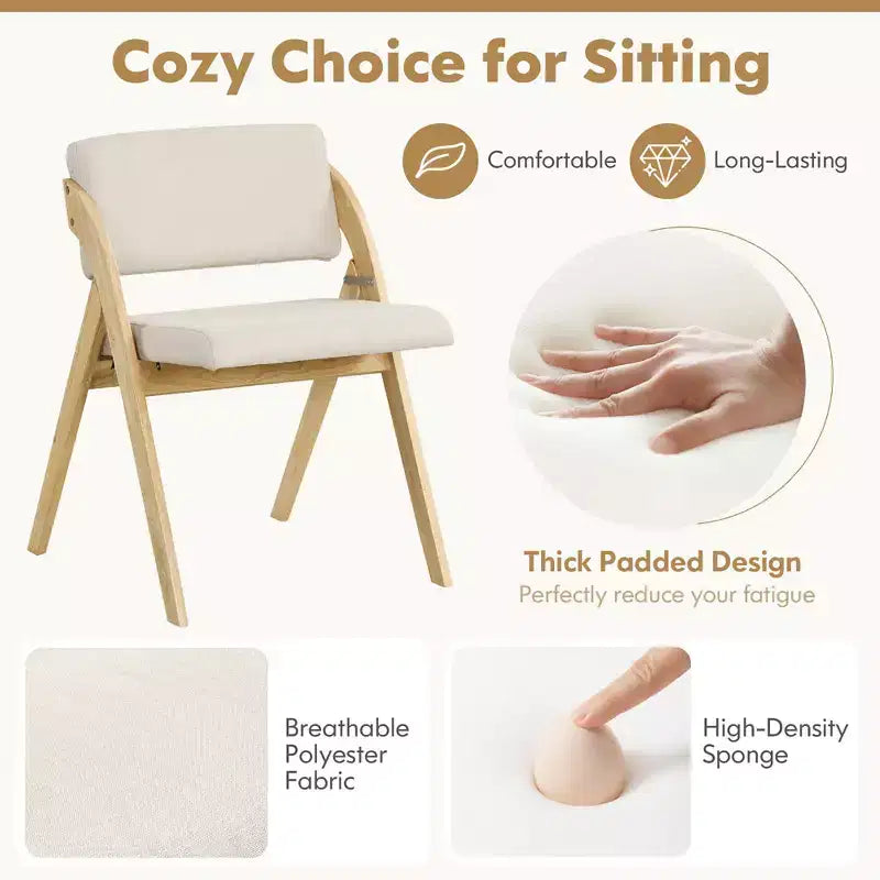 Costway Lot de 2 chaises de salle à manger pliantes de cuisine avec pieds en bois de caoutchouc et siège rembourré