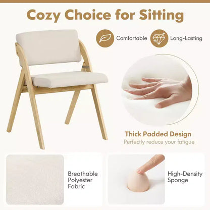 Costway Lot de 2 chaises de salle à manger pliantes de cuisine avec pieds en bois de caoutchouc et siège rembourré