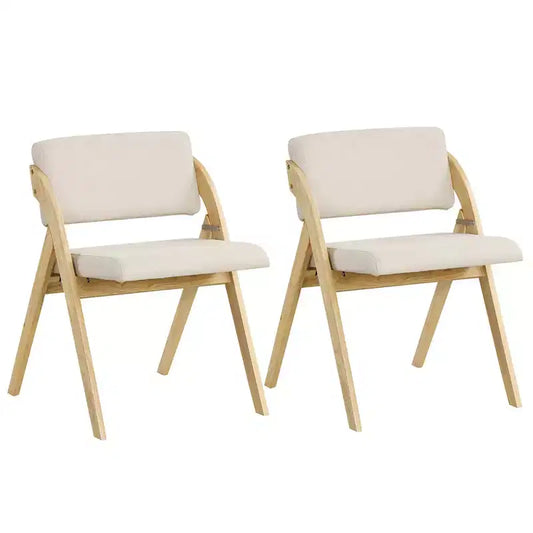 Costway Set of 2 Dining Chairs Folding Kitchen Chair w/ Rubber Wood Legs Padded Seat