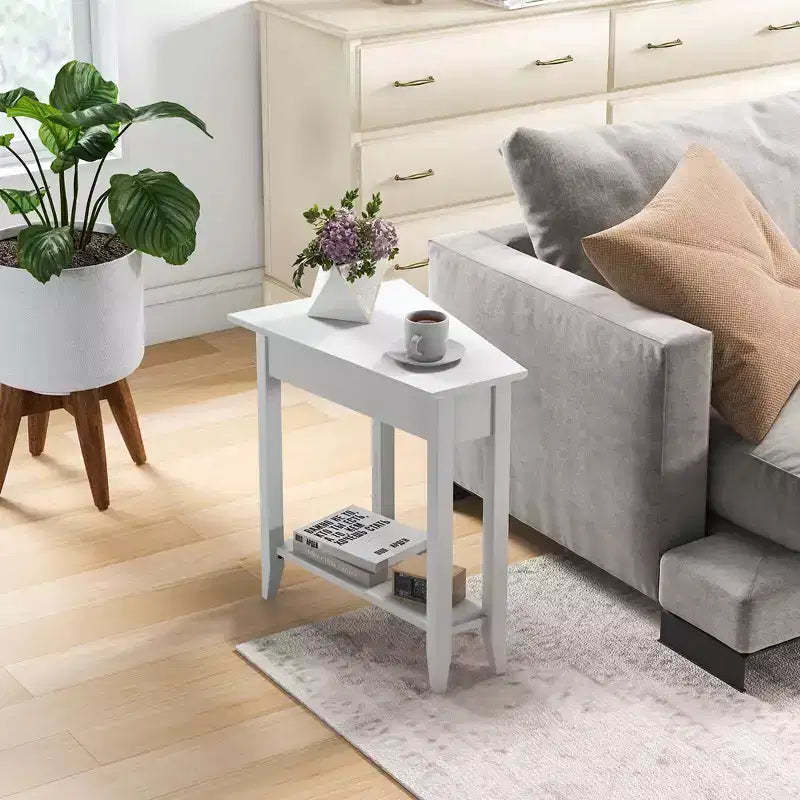 Table d'extrémité à 2 niveaux Costway, table de chevet étroite irrégulière pour canapé avec étagère de rangement