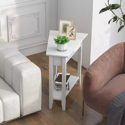 Table d'extrémité à 2 niveaux Costway, table de chevet étroite irrégulière pour canapé avec étagère de rangement