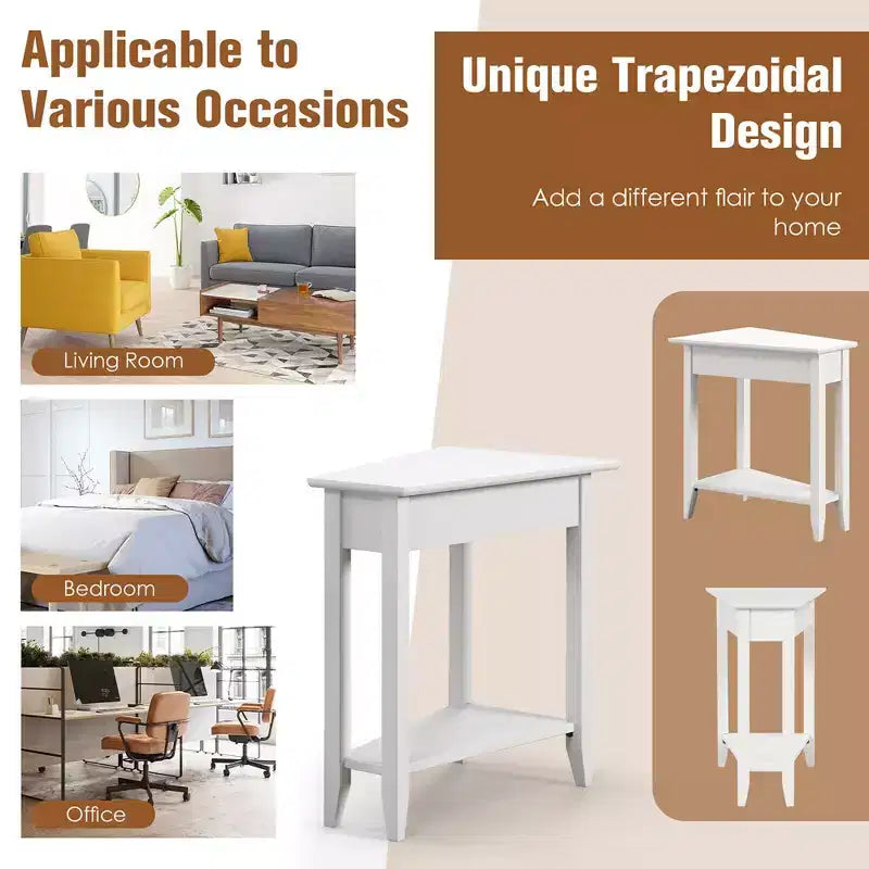 Table d'extrémité à 2 niveaux Costway, table de chevet étroite irrégulière pour canapé avec étagère de rangement