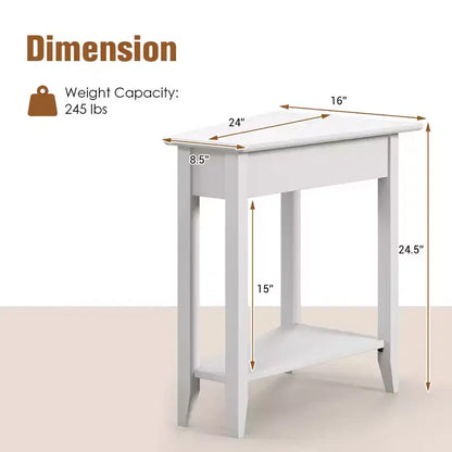 Table d'extrémité à 2 niveaux Costway, table de chevet étroite irrégulière pour canapé avec étagère de rangement