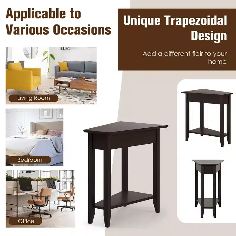 Table d'extrémité à 2 niveaux Costway, table de chevet étroite irrégulière pour canapé avec étagère de rangement